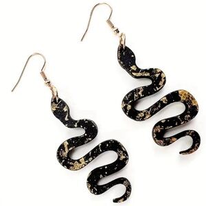 Black & Gold Snake Dangle Earrings Goth Serpent Statement Jewelry